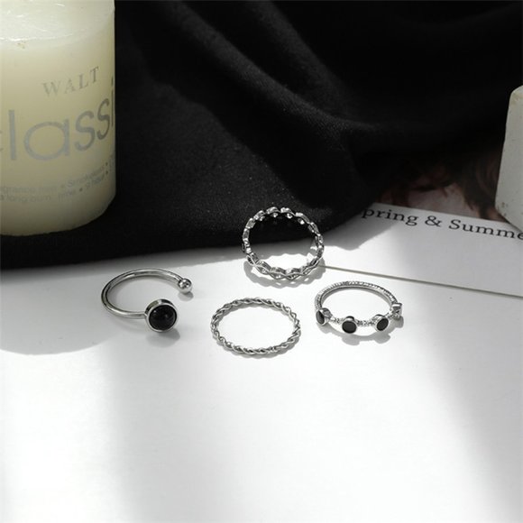 ♠️ NEW Silver and Black Rings - Set of 4 - Picture 6 of 6